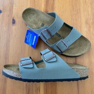 Birkenstock Arizona Sandals Birkibuc Faux Leather Navy Blue Suede Shoes Slides